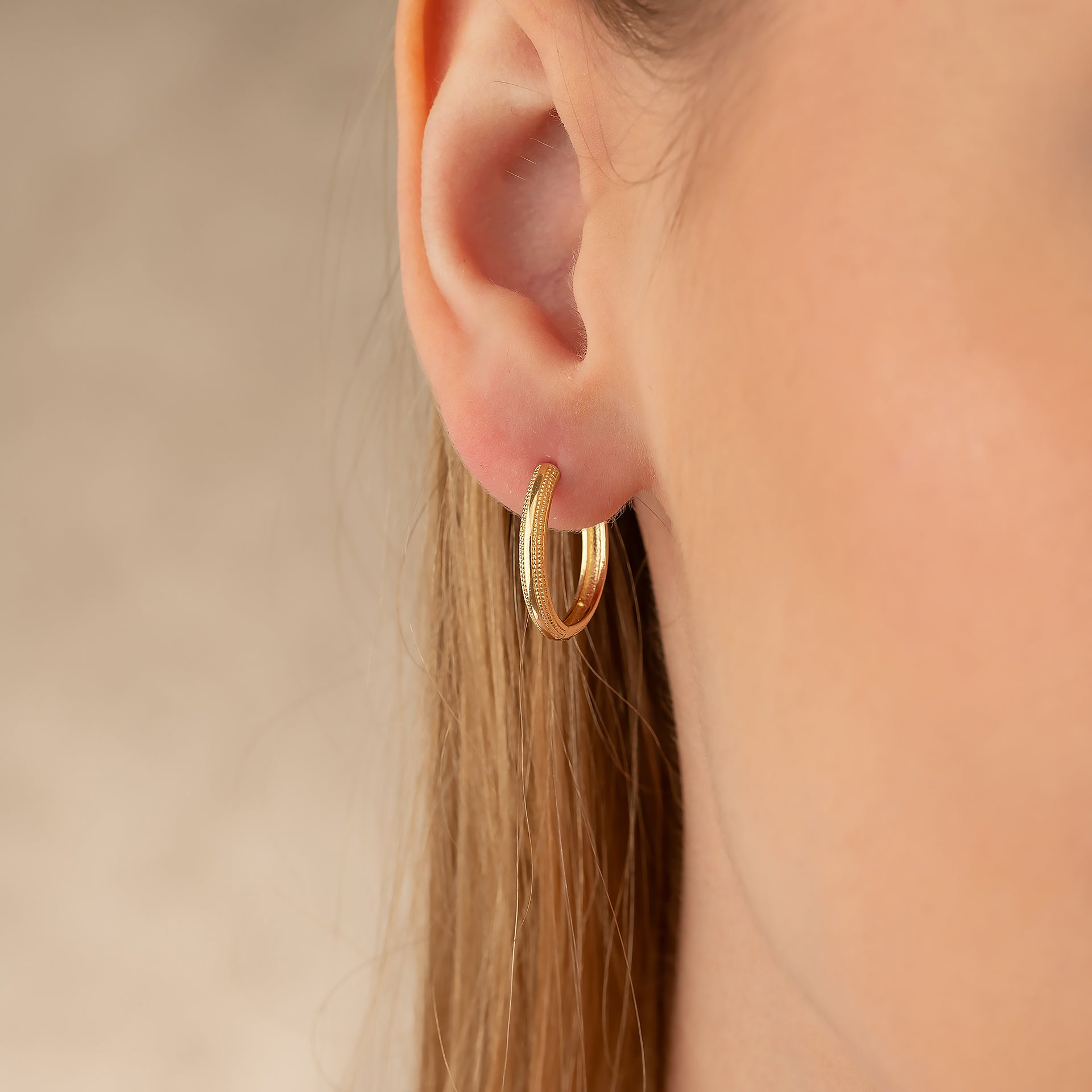 Dainty Earrings 14K Solid Gold | Textured Huggy Hoop Earrings in Yellow Rose & White Gold for Women - Hoop Earrings