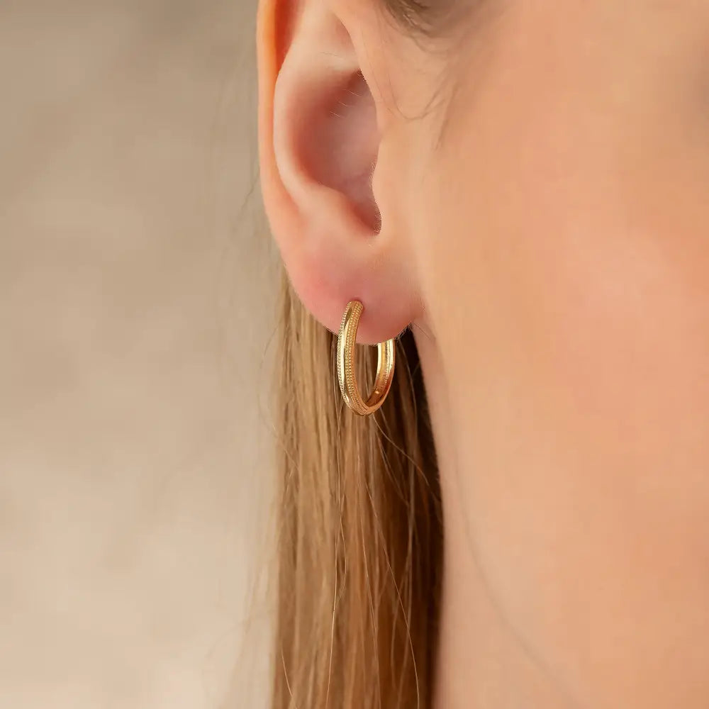 Dainty Earrings 14K Solid Gold | Textured Huggy Hoop Earrings in Yellow Rose & White Gold for Women - Hoop Earrings