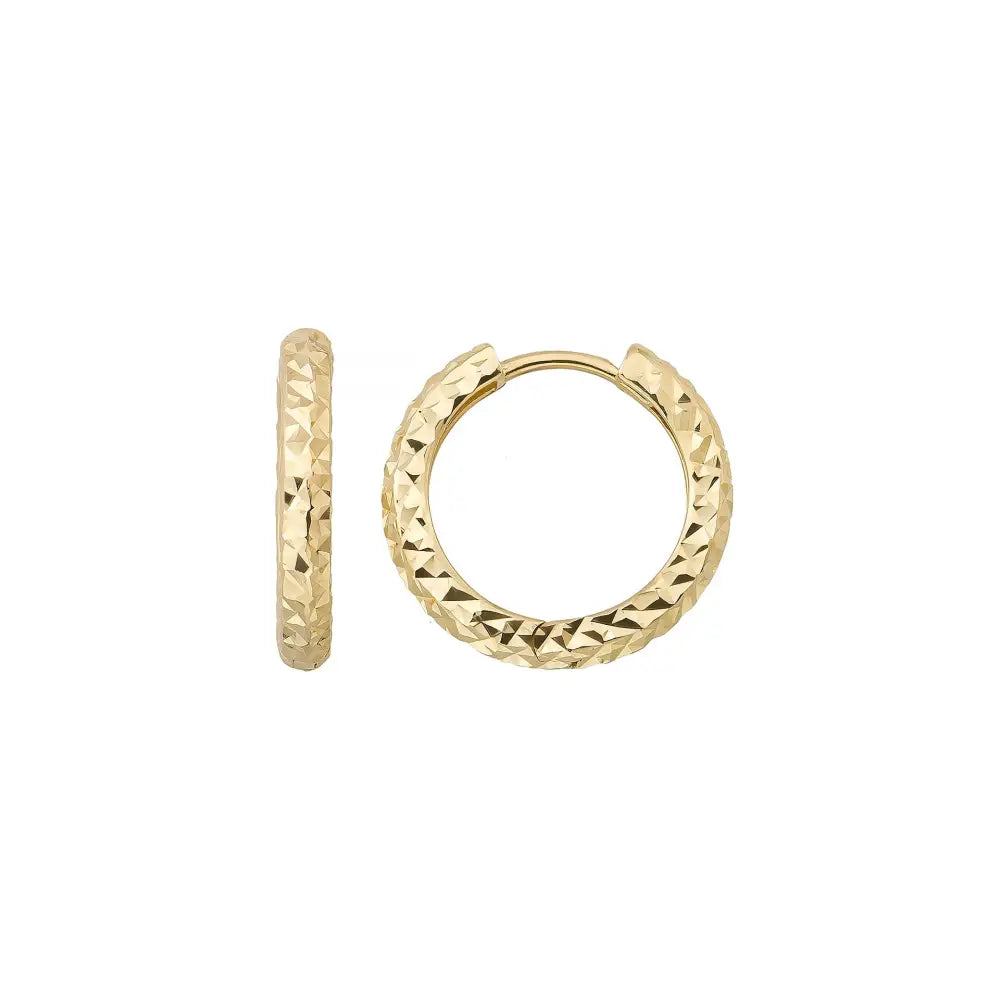 Diamond Cut Hoop Huggies Earrings 14K Solid Gold | Minimal Round Shiny Hoops 10 mm or 14 mm Huggy Hoops for Everyday