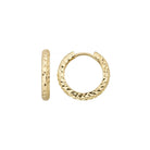 Diamond Cut Hoop Huggies Earrings 14K Solid Gold | Minimal Round Shiny Hoops 10 mm or 14 mm Huggy Hoops for Everyday