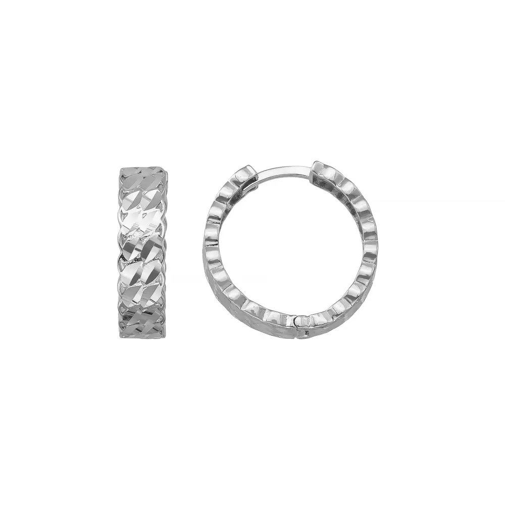 Diamond-Cut Huggie Hoop Earrings 14K Solid Gold | 11.5 mm 13.5 mm 15.7 mm Wide Huggy Hoops for Women - Single Small