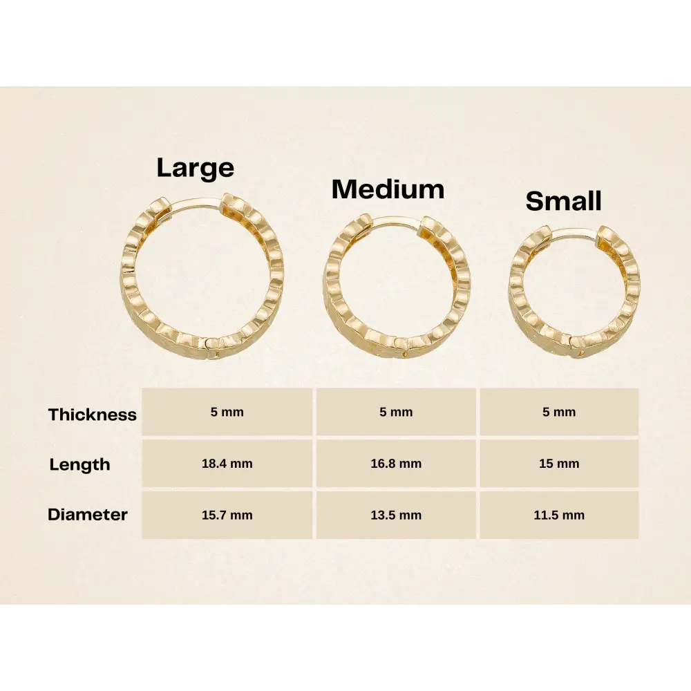 Diamond-Cut Huggie Hoop Earrings 14K Solid Gold | 11.5 mm 13.5 mm 15.7 mm Wide Huggy Hoops for Women - Hoop Earrings