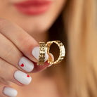 Diamond-Cut Huggie Hoop Earrings 14K Solid Gold | 11.5 mm 13.5 mm 15.7 mm Wide Huggy Hoops for Women - Hoop Earrings