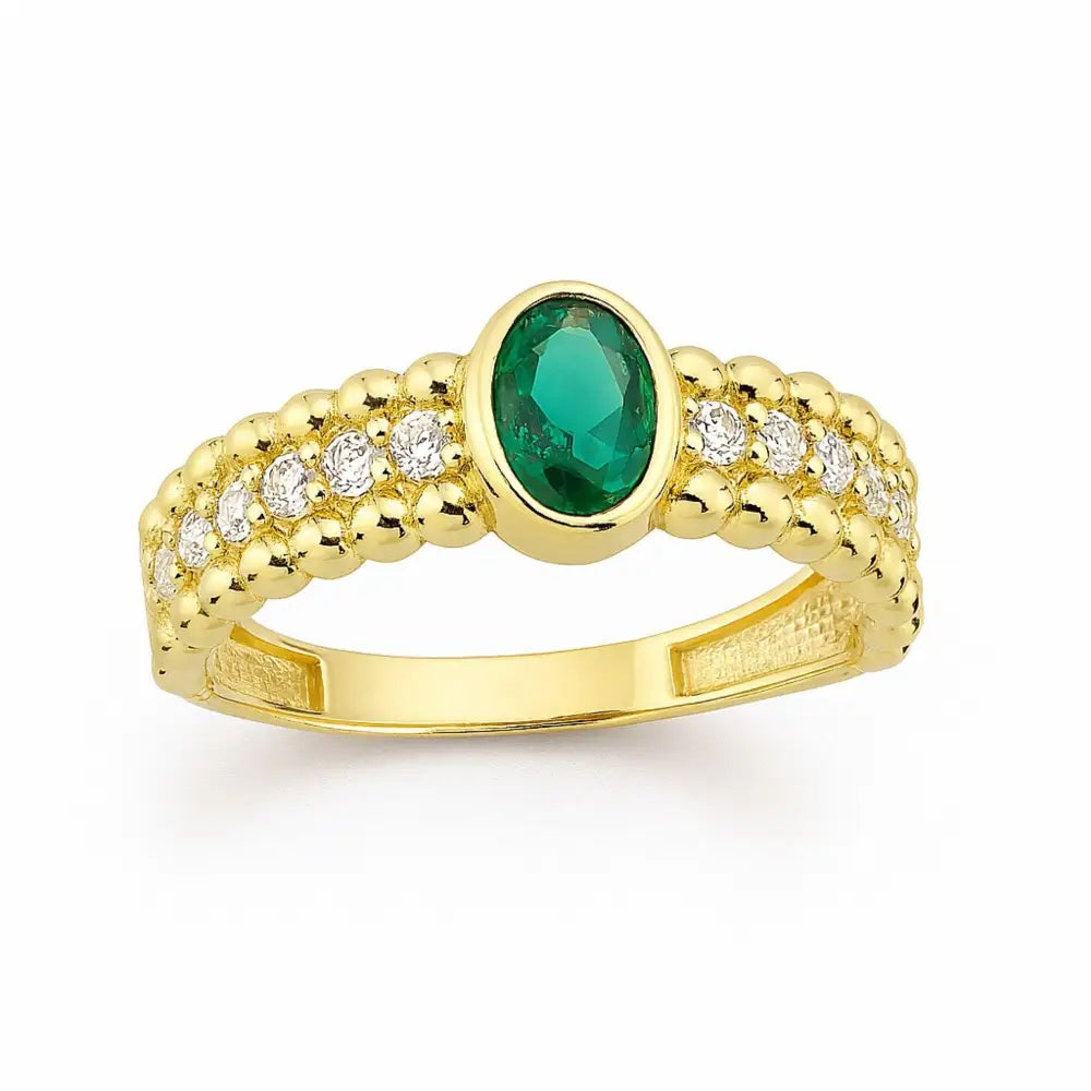 Emerald Birthstone Ring 14K Gold Art Deco Style Simulated Diamonds