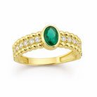 Emerald Birthstone Ring 14K Gold Art Deco Style Simulated Diamonds