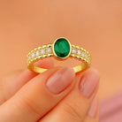 Emerald Birthstone Ring 14K Gold Art Deco Style Simulated Diamonds