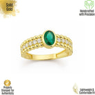 Emerald Birthstone Ring 14K Gold Art Deco Style Simulated Diamonds