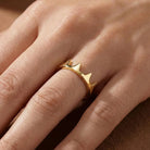 Gold Crown Spike Ring Modern Minimal Band with Bold Geometric Peaks Trendy Statement Design