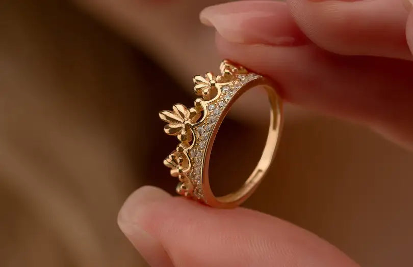 Gold floral ring with diamond accents
