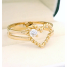 Gold Heart Ring with Diamond Accent Elegant Twisted Rope Design for Her