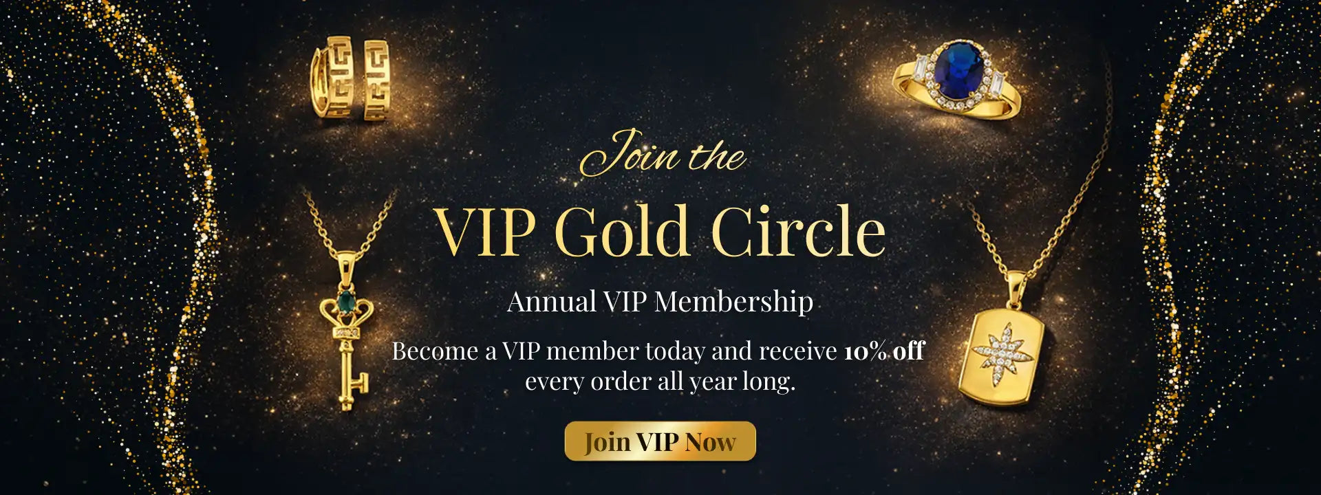 Gold key-shaped pendant necklace with a green gemstone at its center.