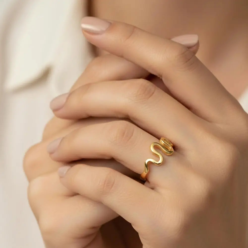 Gold Ring with Wavy Design Elegant Curved Shape Minimalist Jewelry for Women