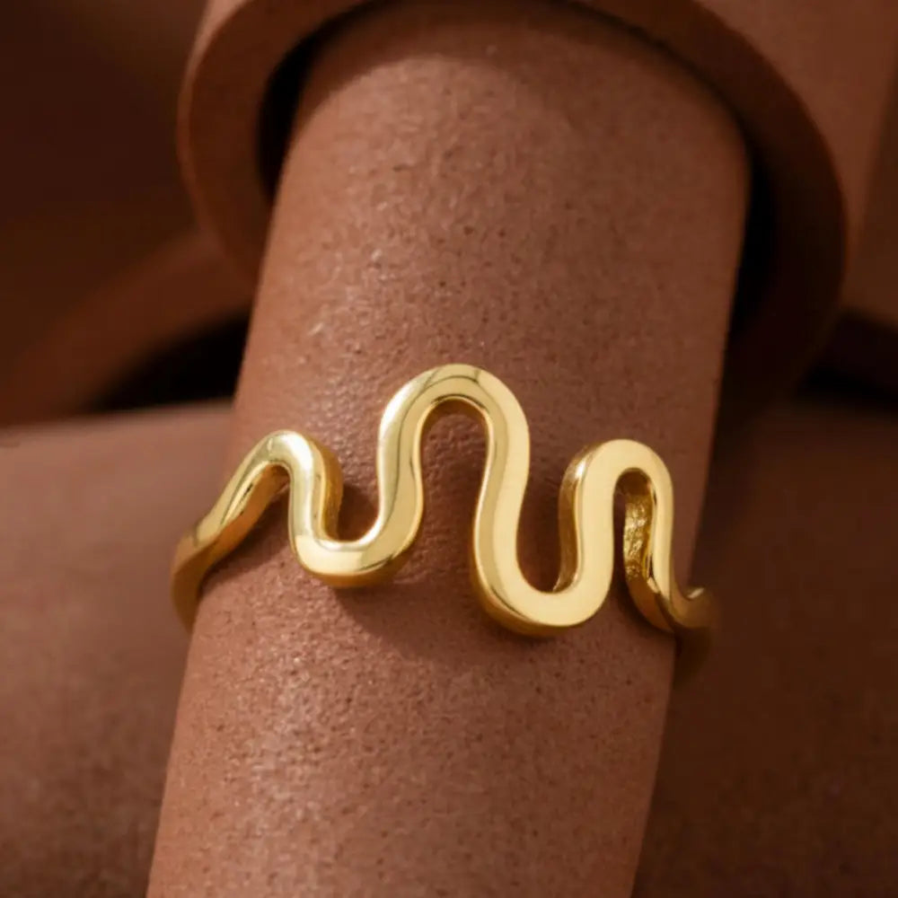 Gold Ring with Wavy Design Elegant Curved Shape Minimalist Jewelry for Women