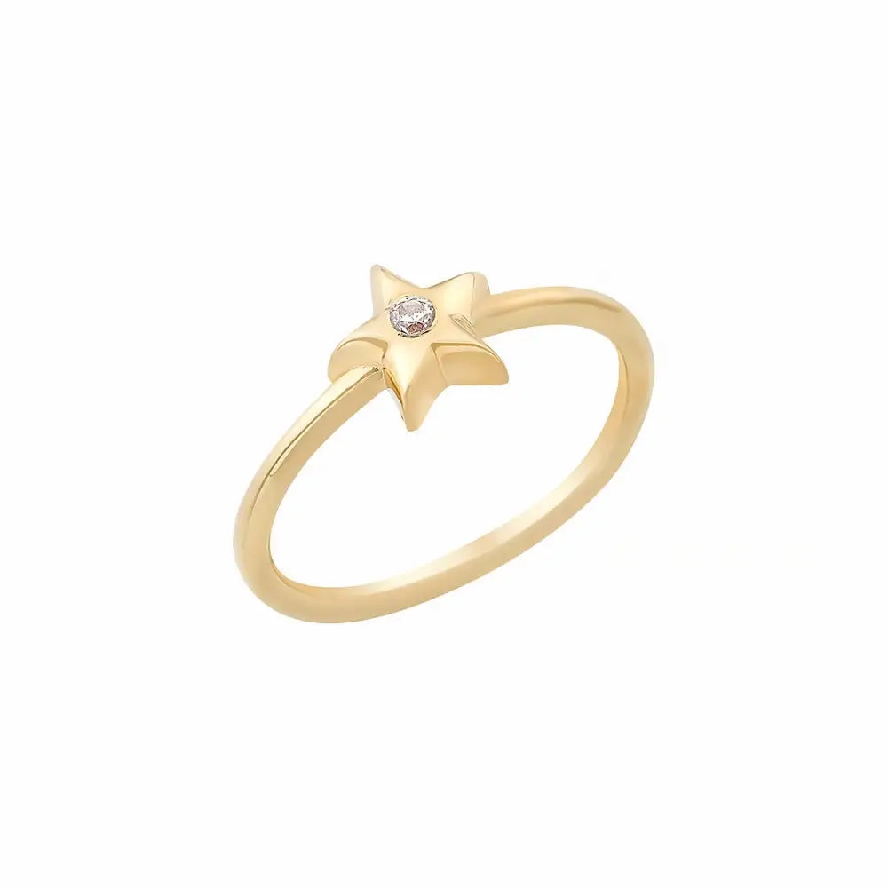 Gold Star Shaped Ring with Diamond Modern Chic Jewelry for Women