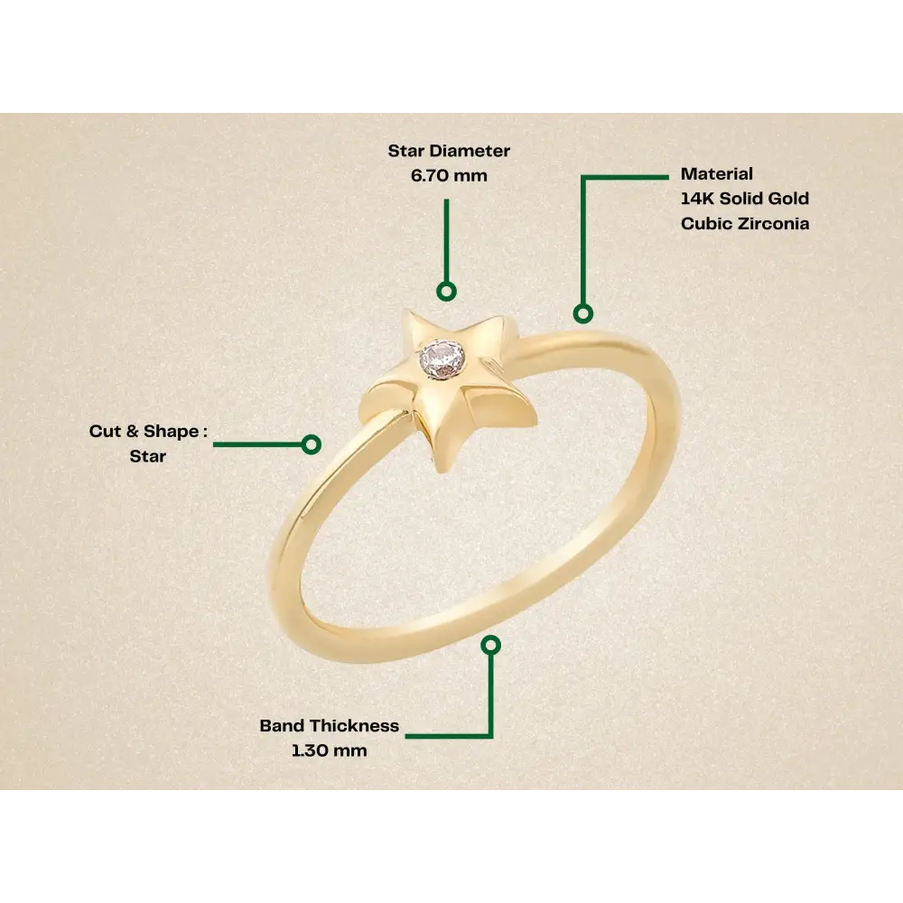 Gold Star Shaped Ring with Diamond Modern Chic Jewelry for Women