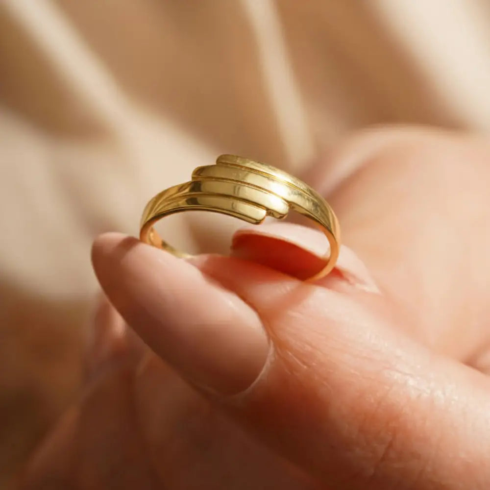 Handcrafted 14K Gold Angel Wing Ring Elegant Gold Band Dainty Jewelry