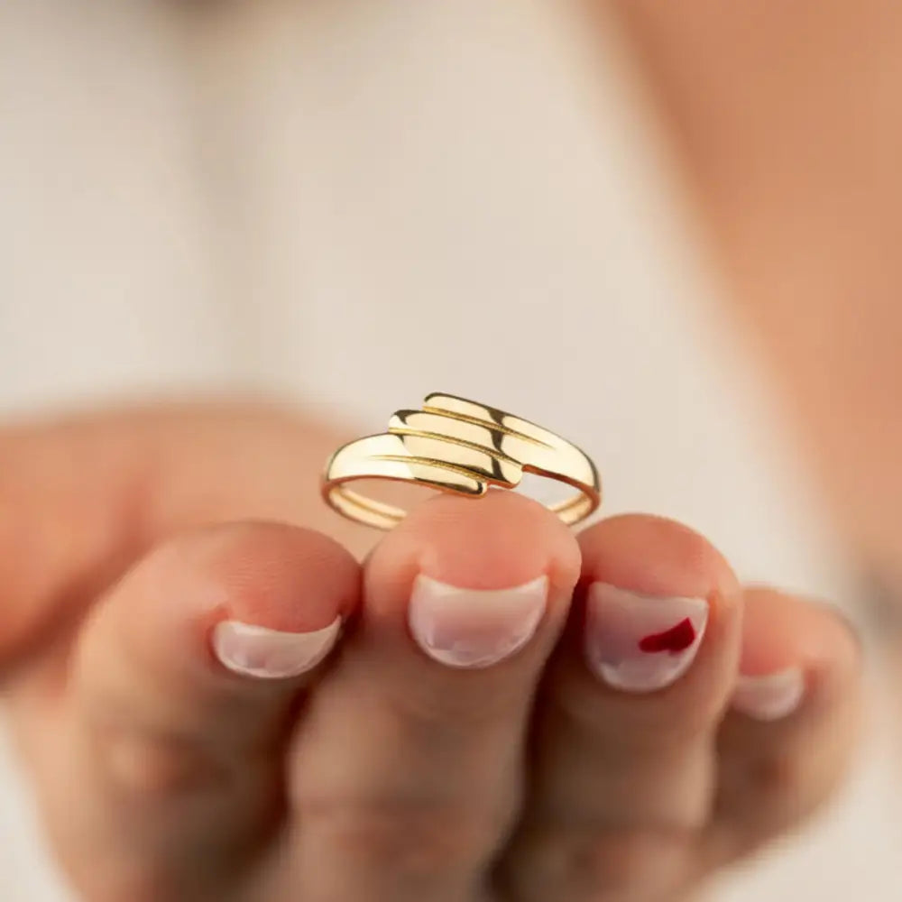 Handcrafted 14K Gold Angel Wing Ring Elegant Gold Band Dainty Jewelry