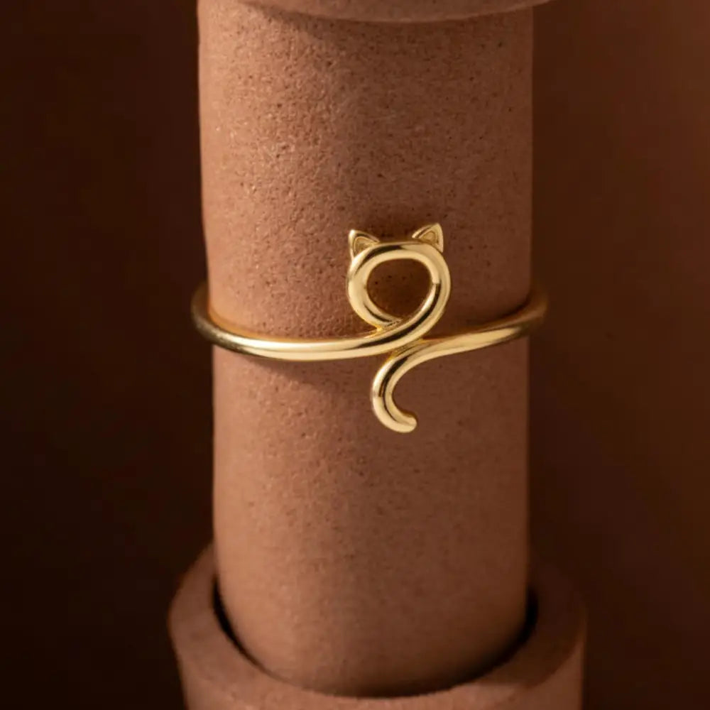 Handcrafted 14K Gold Cat Ring Dainty Kitty Jewelry for Women