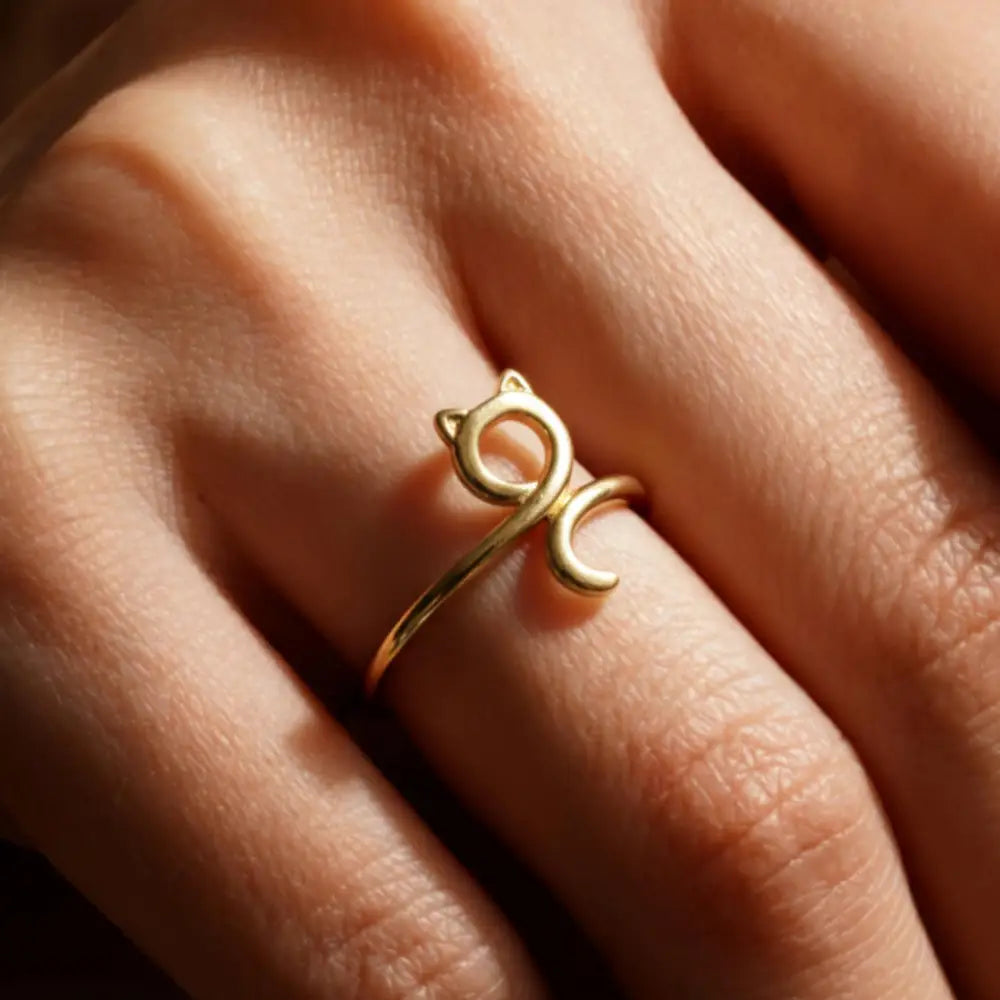 Handcrafted 14K Gold Cat Ring Dainty Kitty Jewelry for Women