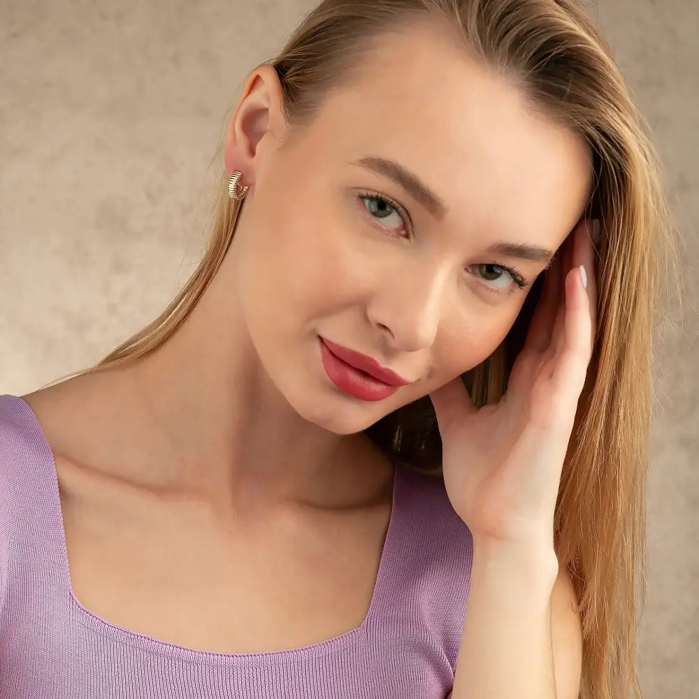 Handcrafted 14K Gold Croissant Hoops Ribbed Design for Women Jewelry for Her - Hoop Earrings