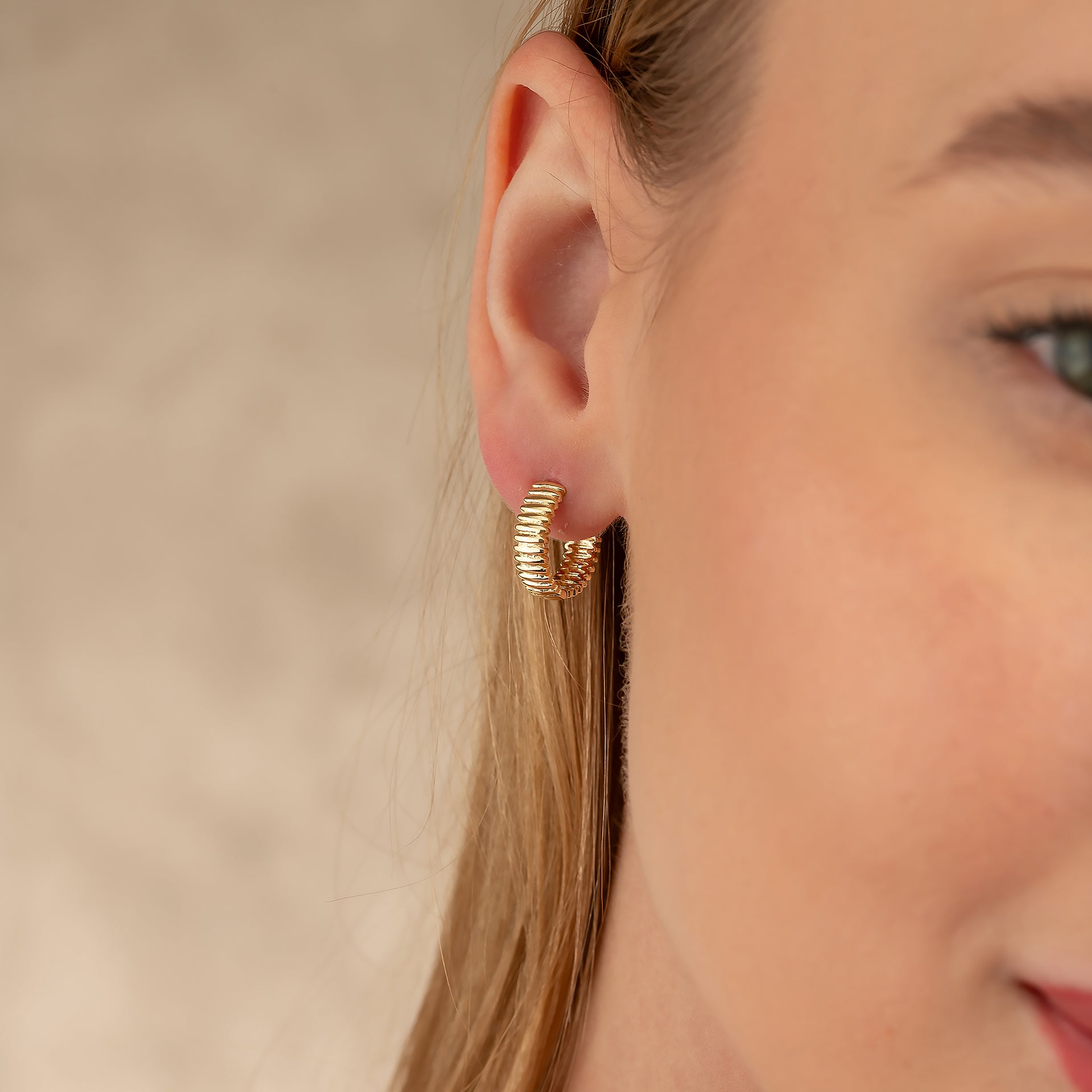 Handcrafted 14K Gold Croissant Hoops Ribbed Design for Women Jewelry for Her - Hoop Earrings