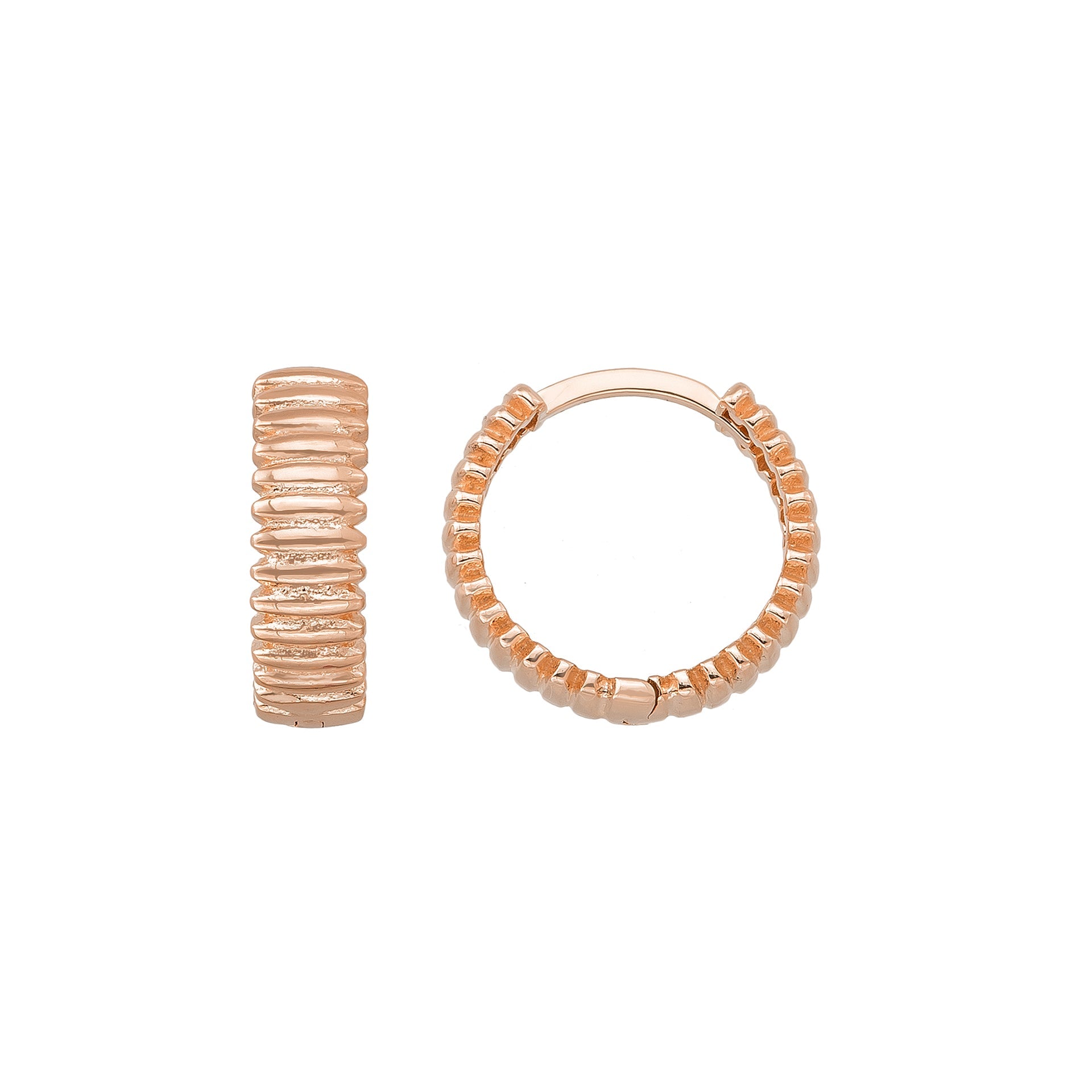 Handcrafted 14K Gold Croissant Hoops Ribbed Design for Women Jewelry for Her - Single Earring / 14K Rose Gold - Hoop