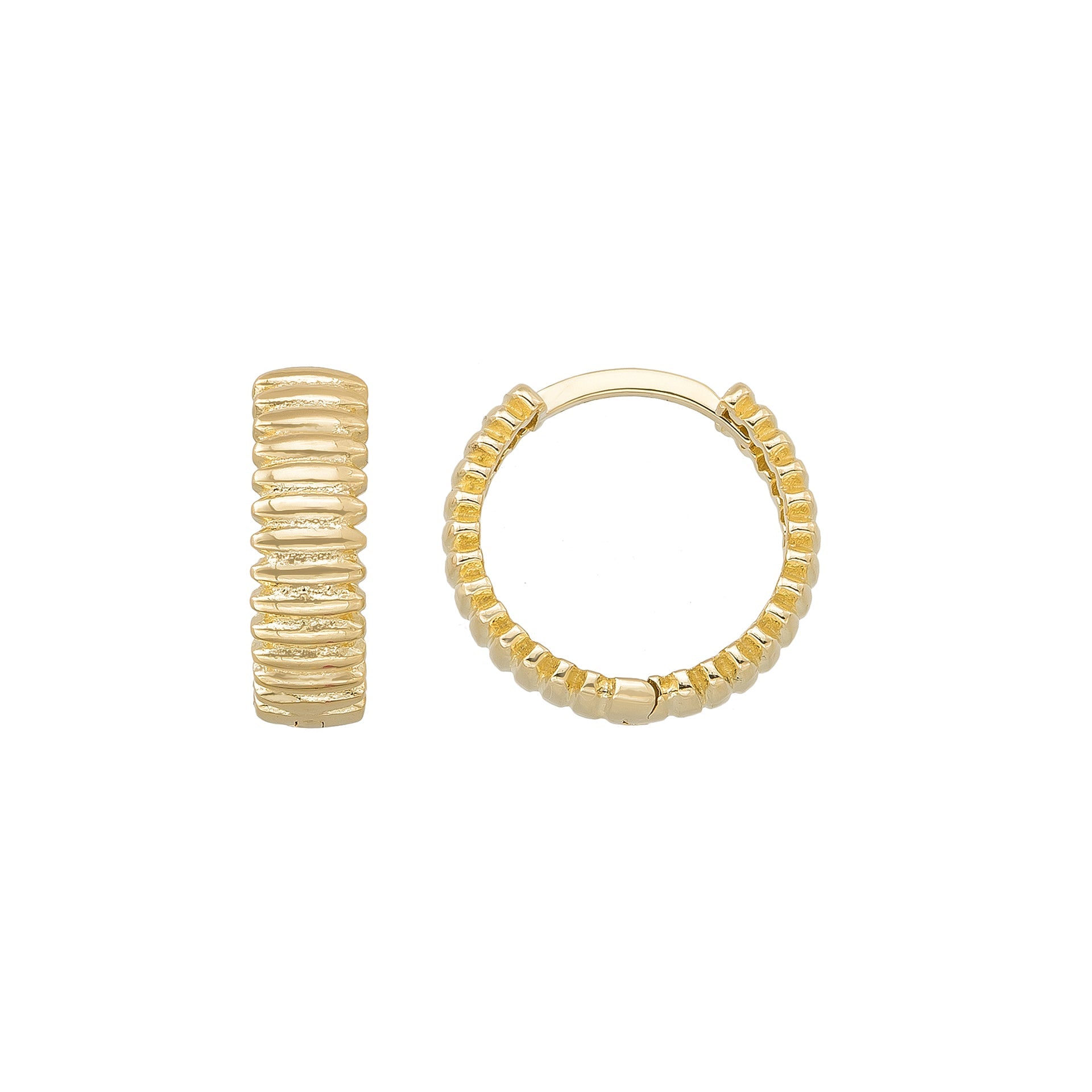 Handcrafted 14K Gold Croissant Hoops Ribbed Design for Women Jewelry for Her - Single Earring / 14K Yellow Gold - Hoop