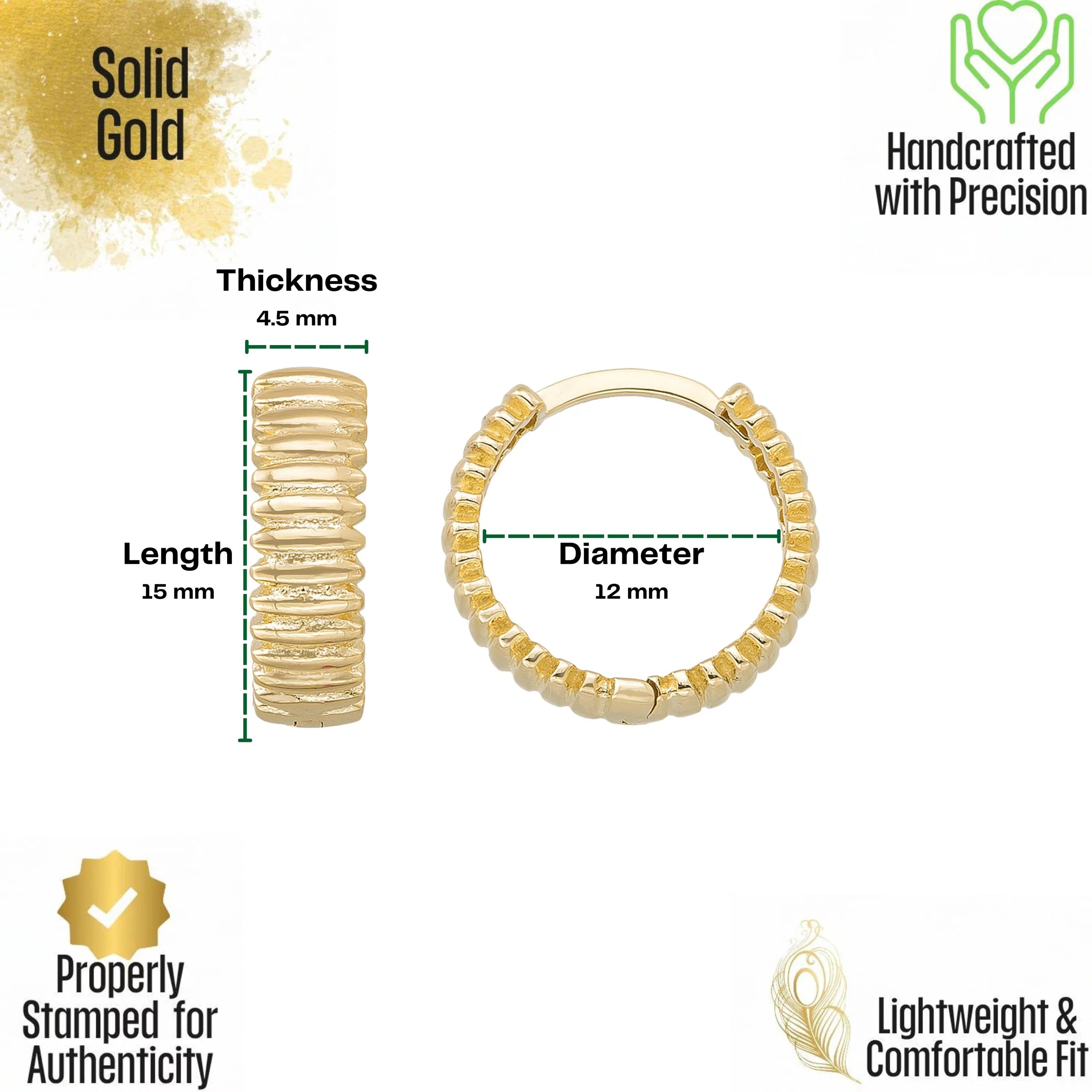 Handcrafted 14K Gold Croissant Hoops Ribbed Design for Women Jewelry for Her - Hoop Earrings