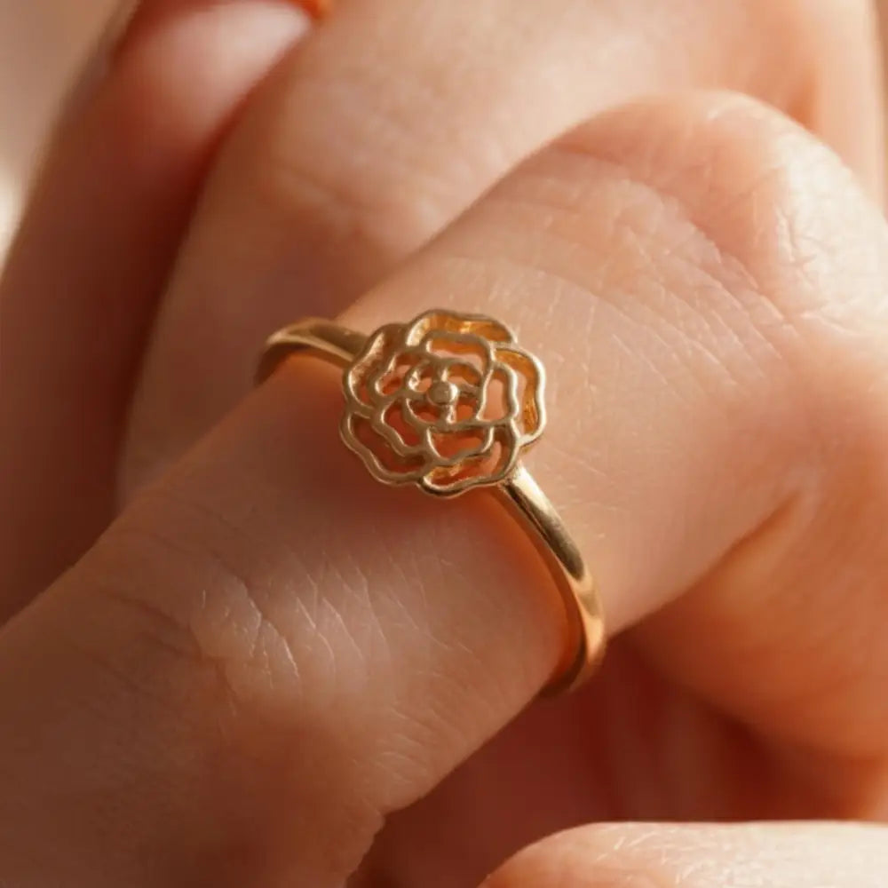 Handcrafted 14K Gold Floral Ring Delicate Rose Band Elegant Jewelry Gift