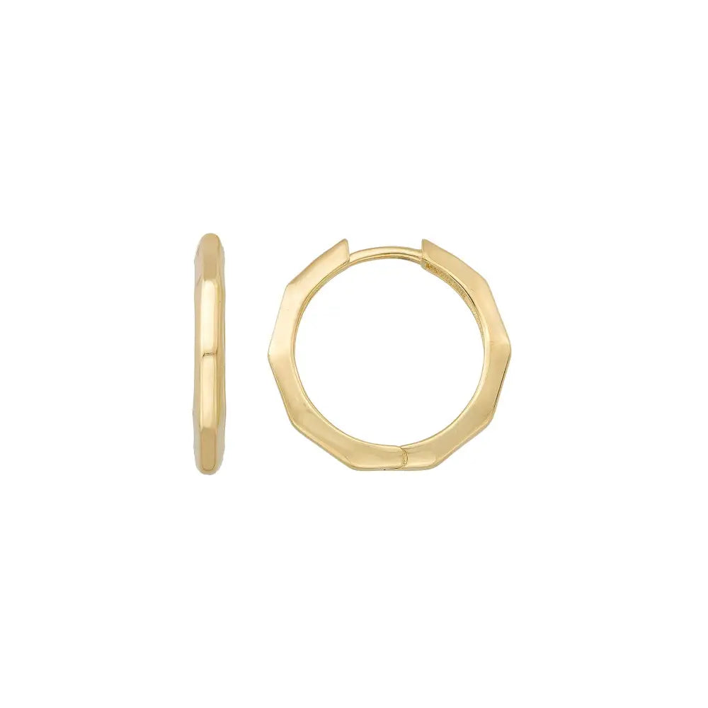 Handcrafted 14K Gold Hexagonal Hoop Earrings | Geometric Solid Gold Hoops for Women - Single (1 Earring) / 14K Yellow