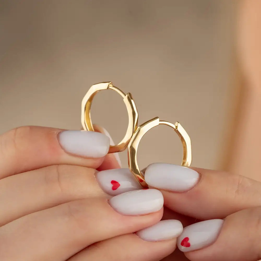 Handcrafted 14K Gold Hexagonal Hoop Earrings | Geometric Solid Gold Hoops for Women - Hoop Earrings