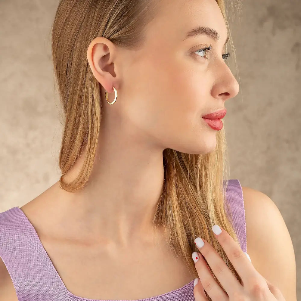 Handcrafted 14K Gold Hexagonal Hoop Earrings | Geometric Solid Gold Hoops for Women - Hoop Earrings