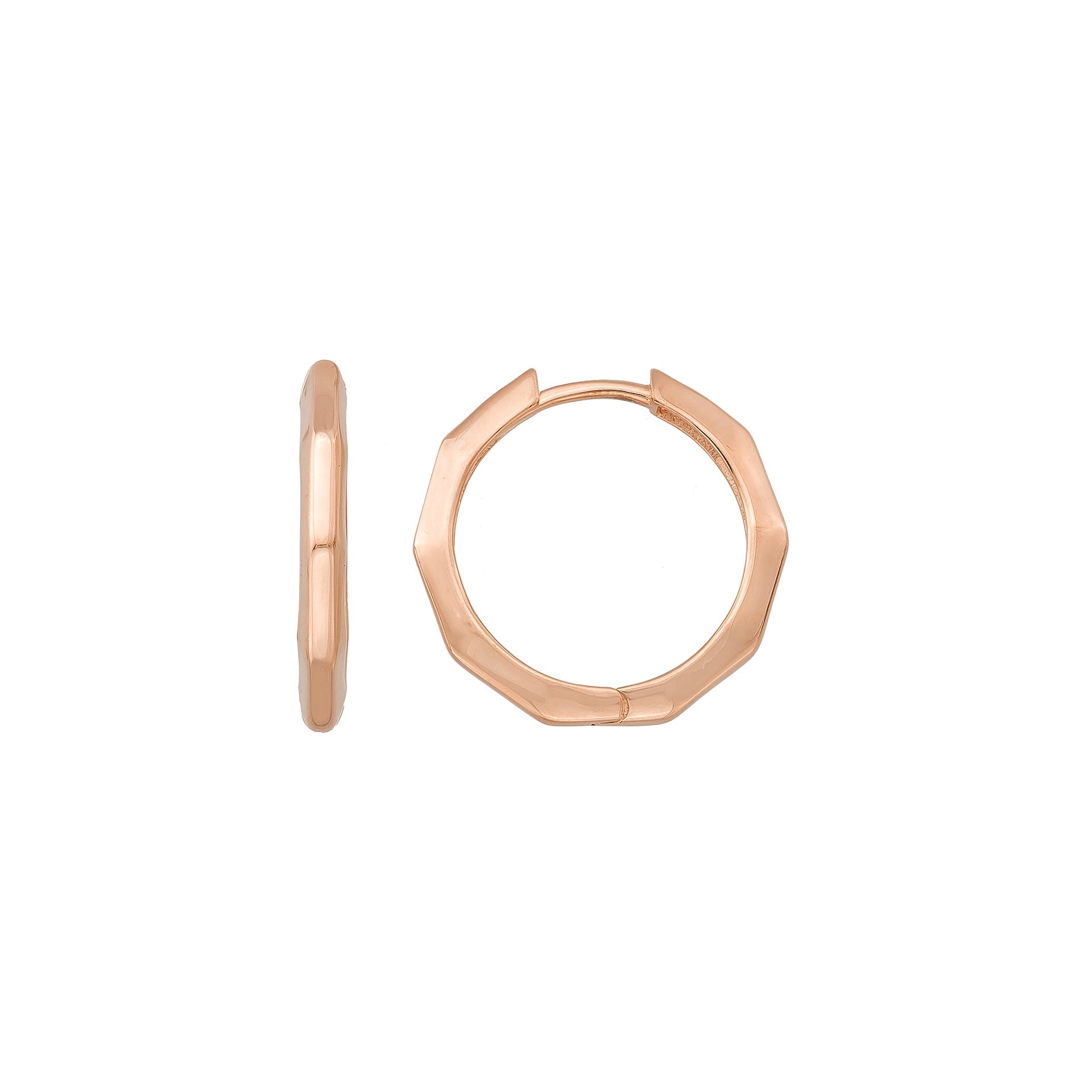 Handcrafted 14K Gold Hexagonal Hoop Earrings | Geometric Solid Gold Hoops for Women - Single (1 Earring) / 14K Rose