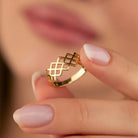 Handcrafted 14K Gold Interwoven Lattice Ring Elegant Geometric Jewelry for Women