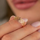 Handcrafted 14K Gold Interwoven Lattice Ring Elegant Geometric Jewelry for Women