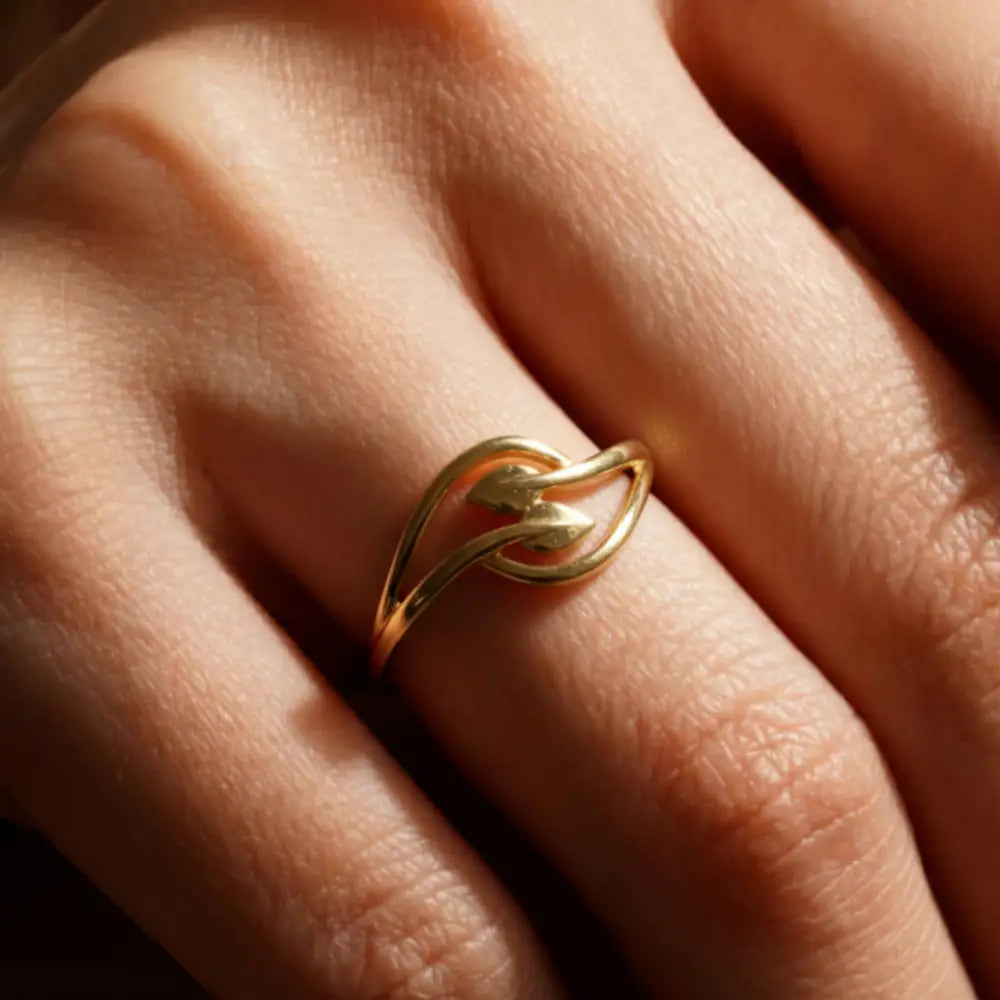 Handcrafted 14K Gold Leaf Ring Dainty Intertwined Solid Gold Jewelry Twisted for Women