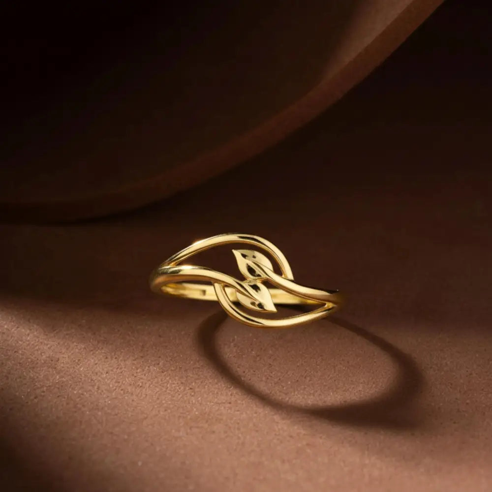 Handcrafted 14K Gold Leaf Ring Dainty Intertwined Solid Gold Jewelry Twisted for Women