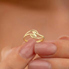 Handcrafted 14K Gold Leaf Ring Dainty Intertwined Solid Gold Jewelry Twisted for Women