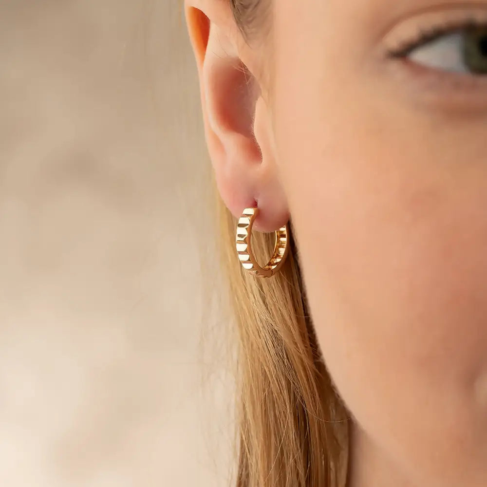 Handcrafted 14K Gold Pyramid Huggie Hoops Geometric Jewelry for Women - Hoop Earrings