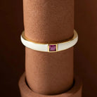 Handcrafted 14K Gold Ruby and Mother of Pearl Ring Square Gemstone Accent for Women