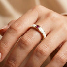 Handcrafted 14K Gold Ruby and Mother of Pearl Ring Square Gemstone Accent for Women