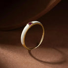 Handcrafted 14K Gold Ruby and Mother of Pearl Ring Square Gemstone Accent for Women