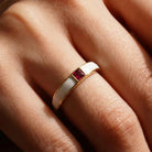 Handcrafted 14K Gold Ruby and Mother of Pearl Ring Square Gemstone Accent for Women