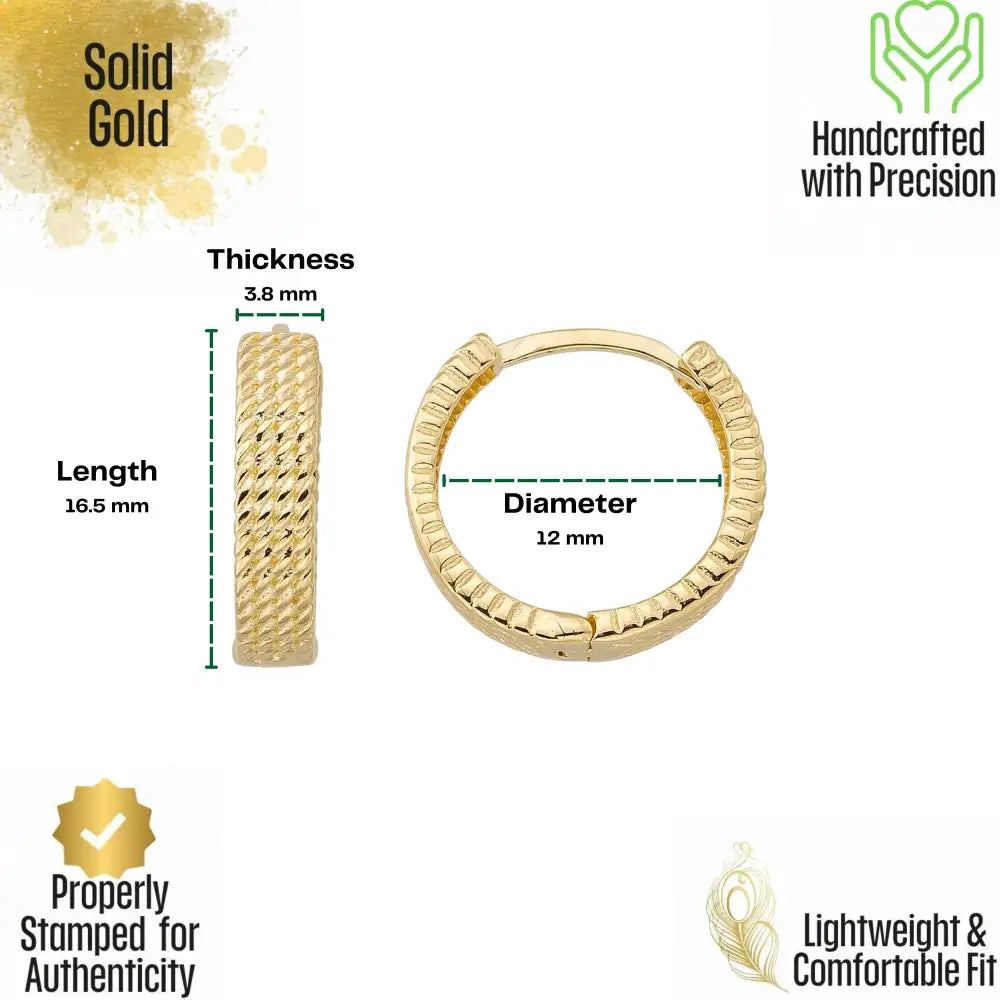 Handcrafted 14K Gold Textured Mesh Hoops Geometric Woven Design Dainty Jewelry - Hoop Earrings