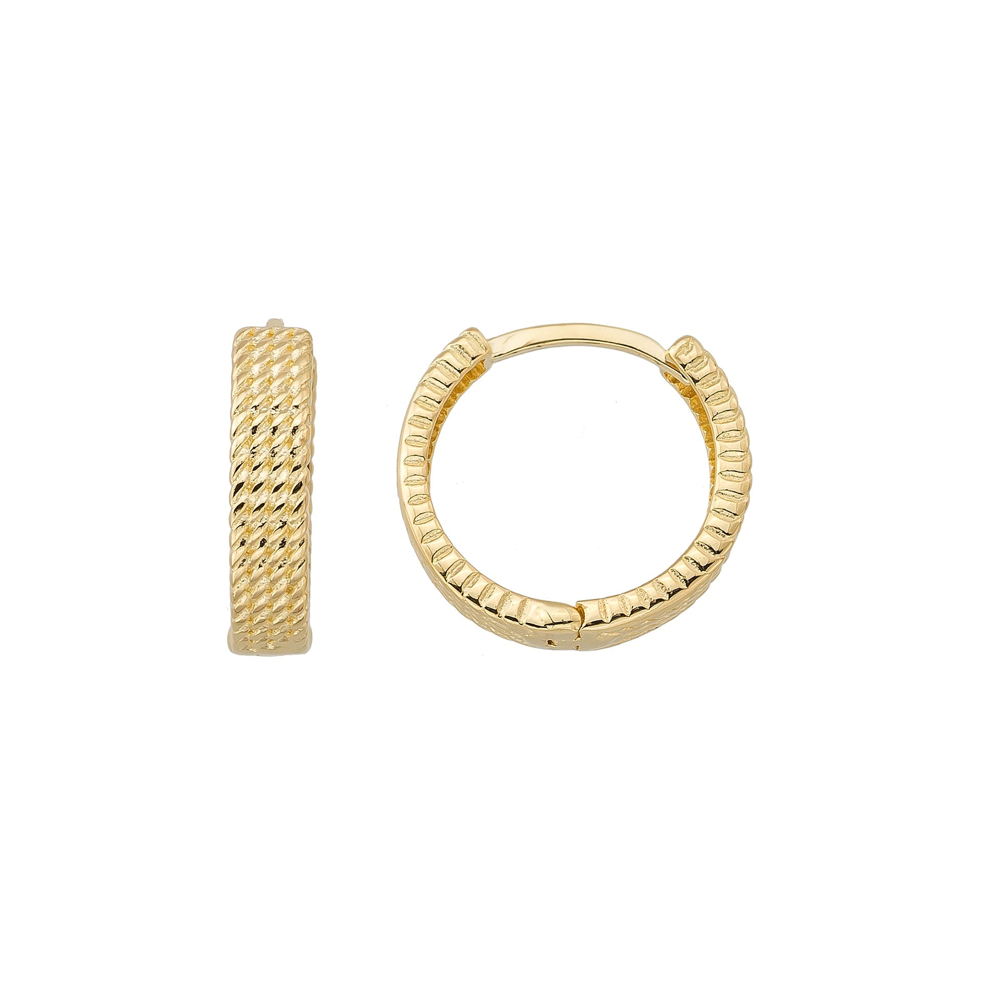 Handcrafted 14K Gold Textured Mesh Hoops Geometric Woven Design Dainty Jewelry - Single Earring / 14K Yellow Gold