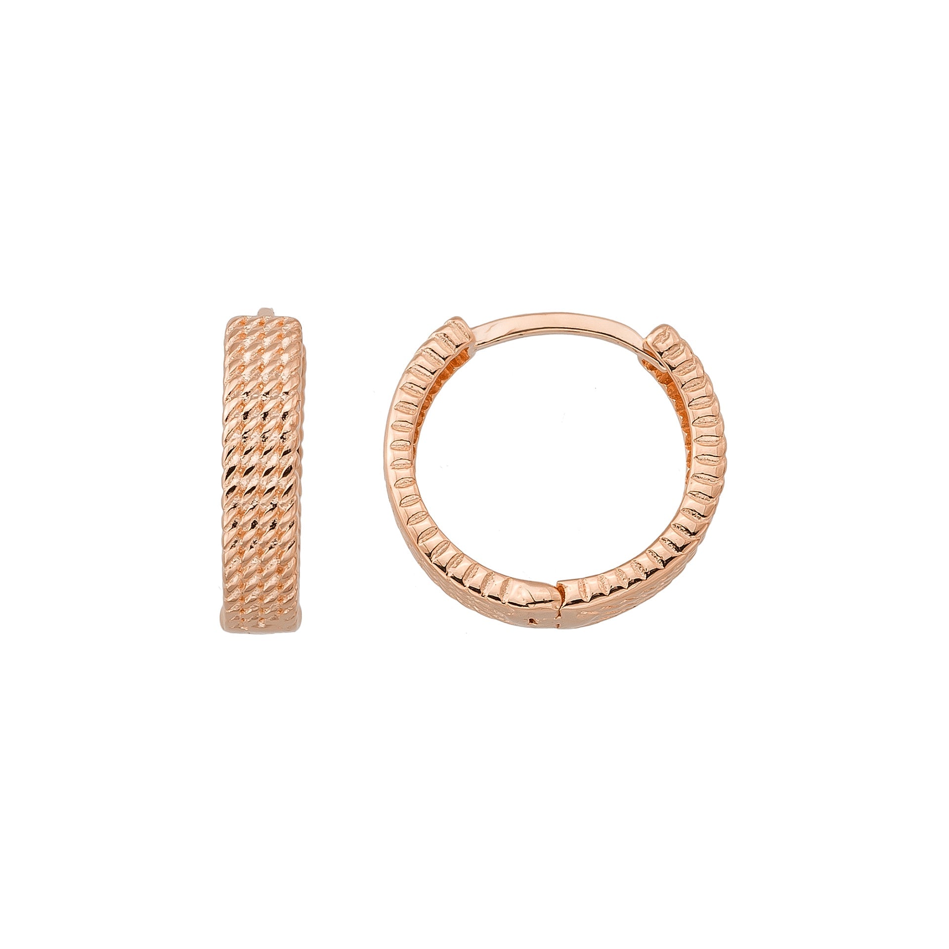 Handcrafted 14K Gold Textured Mesh Hoops Geometric Woven Design Dainty Jewelry - Single Earring / 14K Rose Gold - Hoop