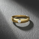 Handcrafted 14K Real Gold Diamond Solitaire Ring Simple Elegant Gold Band with Sparkling