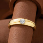 Handcrafted 14K Real Gold Diamond Solitaire Ring Simple Elegant Gold Band with Sparkling