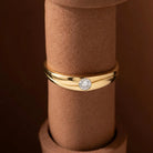 Handcrafted 14K Real Gold Diamond Solitaire Ring Simple Elegant Gold Band with Sparkling