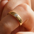Handcrafted 14K Real Gold Diamond Solitaire Ring Simple Elegant Gold Band with Sparkling